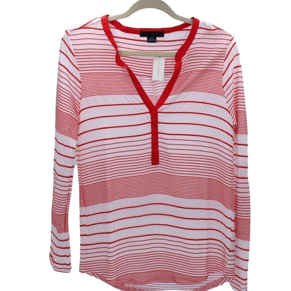 Anthropologie Sanctuary Women's  Top Red/White striped long tab sleeve XS(NWT)
